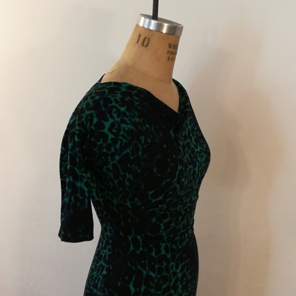BCBG MaxAzria XXS Blue Green Cheetah Leopard Dress - Picture 7 of 16
